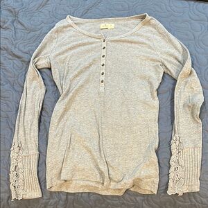 Gray Lace Sleeve Women's Top